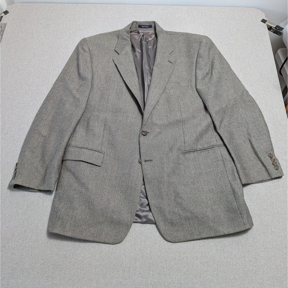 CHAPS RALPH LAUREN Men's 44L Gray Brown Herringbone Wool Blazer Jacket Prom